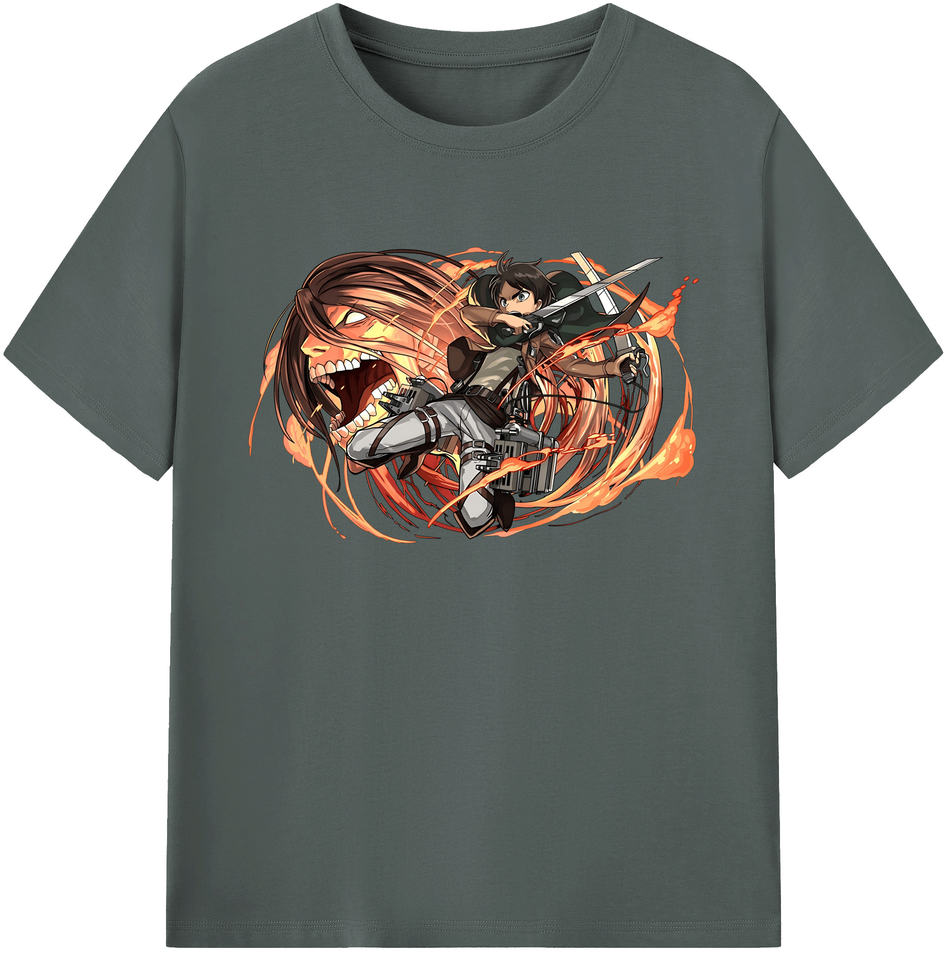 （画像用） 進撃の巨人 エレン･イェーガー Attack on Titan Eren Jäger 綿100％ メンズ半袖Tシャツ｜肌触りやわらか＆通気性